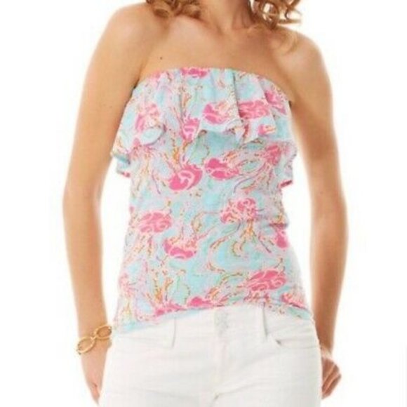 Lilly Pulitzer Tops - Lilly Pulitzer Wiley Ruffle Blue Tube Top